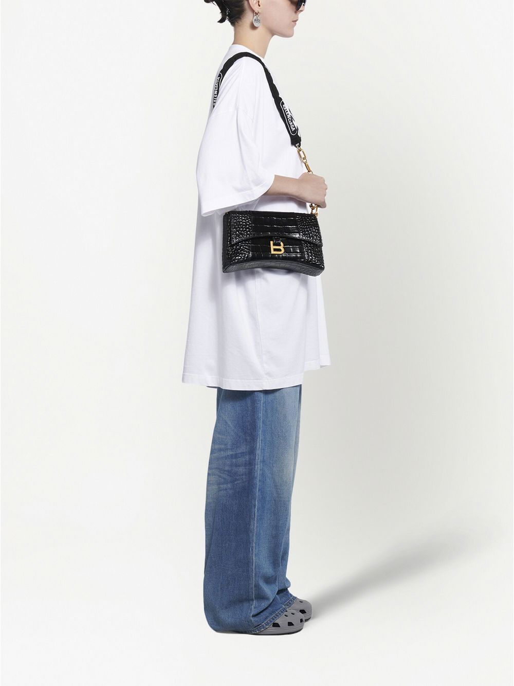 Ba*len*cia*ga downtown xs crocodile-embossed shoulder bag